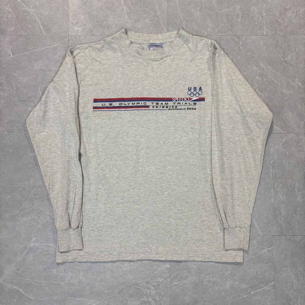 Vintage All Sport Speedo USA Olympic Team Trials 2000 Swimming Gray LS Shirt L